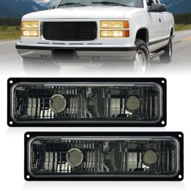 Imagem de Nilight Conjunto de farol compatível com Chevrolet GMC C10 C/K 1988-1995 1996 1997 1998 Chevrolet GMC C10 C/K 1988-1999 Silverado Suburban Sierra Blazer Tahoe Yukon Smoke Lens Luzes de Para-choques