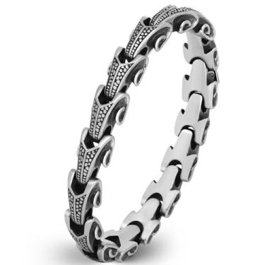 Imagem de LuxGoth Pulseira masculina de corrente de elos de aço inoxidável, pulseira pesada gótica com fecho de anel de mola, One Size, Aço inoxidável, Sem Pedra Preciosa