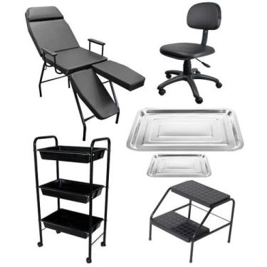 Imagem de Kit Maca Tatuagem até 160Kg Carrinho Mocho Escada Bandejas Fiscomed