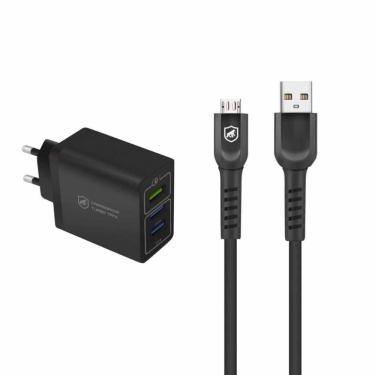 Imagem de Kit Carregador Turbo Triplo E Cabo Dual Shock Micro Usb V8 - Gshield