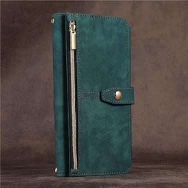 Imagem de HJZSZX Para Samsung S23 Plus Long Lanyard Couro Capa com Zíper Carteira Cartão Capa de Telefone (Para Samsung S23 Plus/verde)
