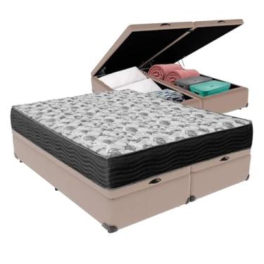 Imagem de Cama Box Báu Casal Bipartido Sintético Bege + Colchão Iso 100 - Estrutura Reforçada - Imperium do Sono