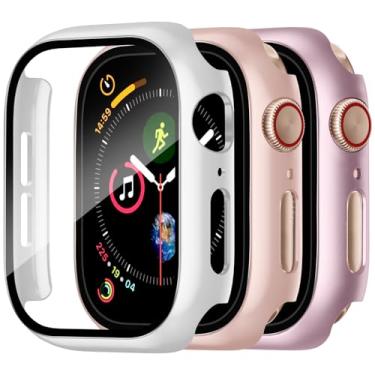 Imagem de Charlam Capa rígida compatível com Apple Watch de 40 mm iWatch SE Series 6 5 4 com protetor de tela, capa protetora ultrafina com cobertura total resistente a arranhões, rosa, rosa, pacote com 3