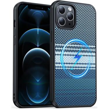Imagem de AMILIFECASES Capa magnética para iPhone 12 Pro Max, textura de fibra de carbono antiarranhões - Compatível com MagSafe - Parte traseira rígida - Capa de telefone fina à prova de choque anti-impressão