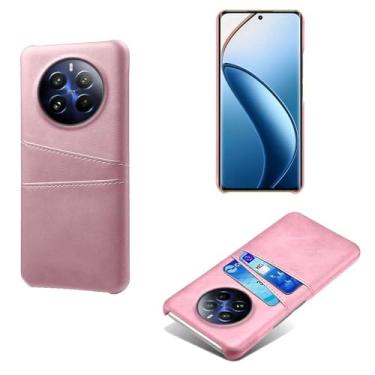 Imagem de Capas Compatível com OPPO Realme 12 PRO,tampa protetora de couro falso,design de saco de cartão com 2 fendas de cartão atrás,proteção anti-impressão digital e anti-gota-Pink
