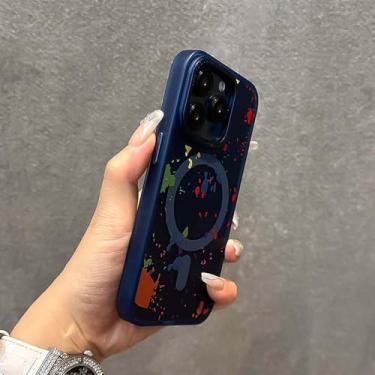 Imagem de Capa de celular com carregamento sem fio fosco grafite para iPhone 16, 15pro max, 14, 13 Pro e 12, capa de acrílico rígido fosco, azul, para iPhone 14ProMax (6,7")