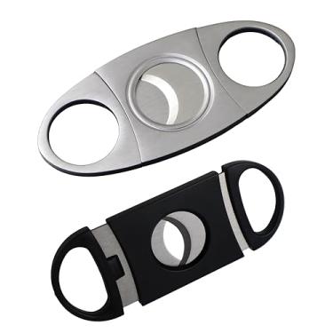 Imagem de Conjunto de cortadores de charutos de 2 peças – cortadores de guilhotina de aço inoxidável e plástico para corte preciso (prata e preto)