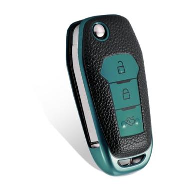 Imagem de WORCAS Capa de couro com 3 botões para chaveiro compatível com Ford Maverick F-150/250/350/450/50 Super Duty Lightning Ranger Bronco Expedition Escape Explorer Fusion EcoSport F-650/750 (verde)