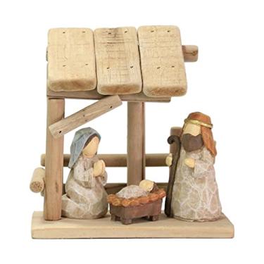 Imagem de simhoa Estatueta de Presépio com Figura de Cristo E Manjedoura para Decoração, cabine de madeira, Tamanho real