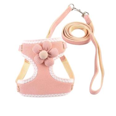 Imagem de Peitoral para cães pequenos sem puxões com conjunto de trela, colete de flores fofas, à prova de escape e respirável para passear com filhotes, guia macia e leve para animais de estimação (rosa, P