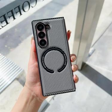 Imagem de Capa de couro em fibra de carbono com carregamento sem fio magnético para Samsung Galaxy Z Fold6 (para Samsung Galaxy Z Fold6/branco)