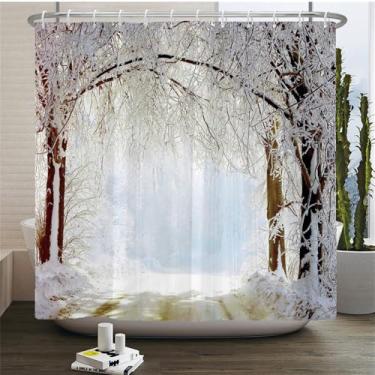 Imagem de Cortina de chuveiro com estampa de árvores da floresta Cortina lavável com gancho Cortina decorativa para banheiro Cortinas de chuveiro 240 * 180cm,DX4650,W90xH180cm