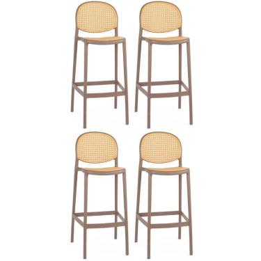 Imagem de Kit 4 Banqueta Alta Com Encosto Roma Em Polipropileno - Marrom Claro