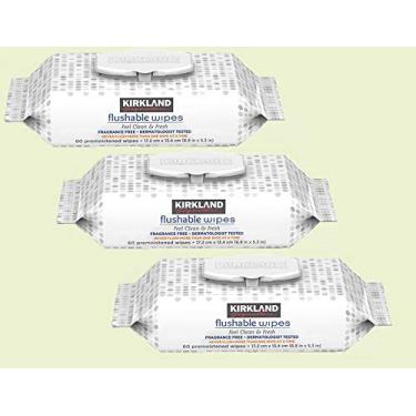 Imagem de Toalhetes laváveis – Kirkland Signature Wet Flushable, 180 lenços (pacote com 3)