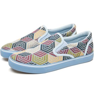 Imagem de yageyan Tênis masculino sem cadarço, mocassins, lona, preto, lona, azul, casual, moderno, Lona azul, 44