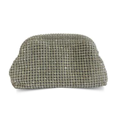 Imagem de Bolsa Clutch Festa Strass, Alça Corrente Removível, 21x13x6 cm, Carteira Elegante para Casamentos e Eventos, Dourado (Prata)