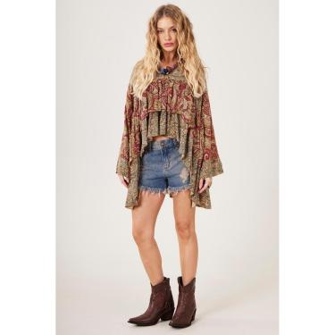 Imagem de Bata Ampla Com Babados Marsala Patchwork Yacamim B31-Feminino