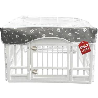 Imagem de PJYuCien Capa De Malha Para Cercadinho De Cachorro, Serve Para Cercadinho De Plástico Quadrado Regular De 36" Com 4 Painéis, Conexões De Fita Adesiva, Pata Cinza (Observação: Somente Capa, Cerca Nã