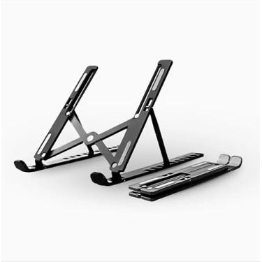 Imagem de Suporte para Notebook Ajustável, Dobrável, Metal Preto, Base Ergonômica para Mesa