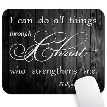 Imagem de Wknoon Mouse pad de 24 x 20 cm (Filipenses 4:13), tapete antiderrapante para mesa, superfície lisa para jogos e escritório, I Can Do All Things Through Christ, versículo da Bíblia cristã, citação de