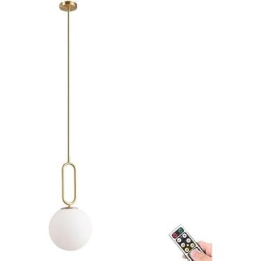 Imagem de Não Cabeado Operado Por Bateria Luminária Pendente Mid Century Modern Sem Fio Globo Pendente Pendente Com Lâmpada Remota Regulável Para Ilha De Cozinha Sala De Estar Quar, Gold, 5.9inch Shade