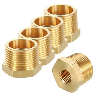 Imagem de Rebower Pacote com 5 adaptadores macho para FeMache, 3/10.2 cm MNPT x 1/10.2 cm FNPT redutores de bucha sextavada de latão rosqueado para compressor de ar, encanamento, linhas de fluido, refrigeração