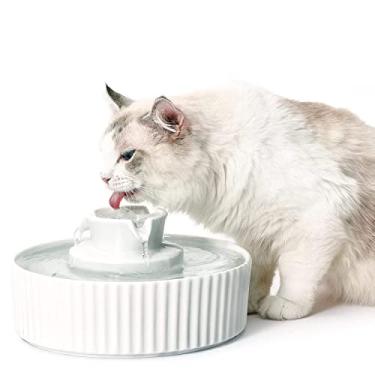 Imagem de Cepheus Fonte de água para gatos de cerâmica 360, fonte de água avançada de porcelana para gatos, 200 ml. Tigela de bebedouro para gatos e cães com filtros de substituição e espuma (branca)