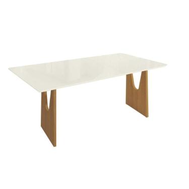 Imagem de Mesa Multiuso Cozinha Mila Premium Madeira Maciça c/ Tampo Madeirado c/ Vidro 180x90cm Carvalho/Off White/Vidro Off White - Kappesberg