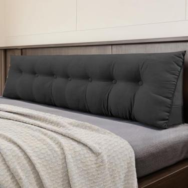 Imagem de DANGHOOGY Almofada de cabeceira para cama, almofada de cabeceira triangular grande para leitura e descanso, almofada de suporte de posicionamento do encosto com capa removível (king, preto)