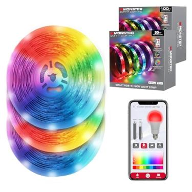 Imagem de Monster Fita de luzes LED Smart RGB+IC 45,7 m – Fita de luz reativa de som para quarto, controle de aplicativo e voz, faixa de luz RGB para sala, Alexa Google Home, Razer Chroma Sync - 810 RGB+IC