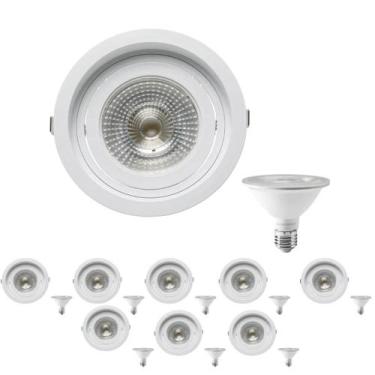Imagem de 9 Spot Embutir Redondo Recuo PAR30 + 1 Lâmpada LED 10W 6500K E27 - SAV