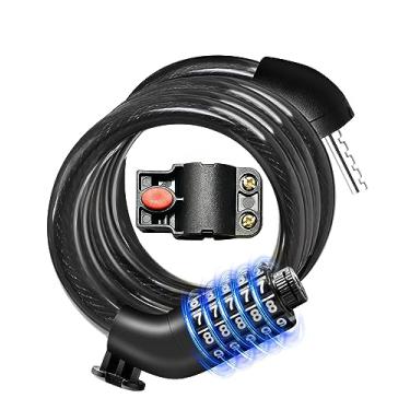 Imagem de Cabo de bloqueio de bicicleta com combinação, trava de cabo de combinação de 5 dígitos resistente para bicicleta e scooter – código redefinível, design de segurança anti-roubo com suporte de montagem