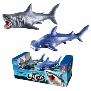 Imagem de Brinquedo Kit 2 Tubarões Bonecos Em Vinil Macio Animais Marinhos Para 