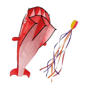 Imagem de Dynwave Pipa de golfinho para crianças e adultos, fácil de, 3D, sem moldura, enorme, fácil de, brinquedo voador para parque, praia, viagem, quintal, Vermelho