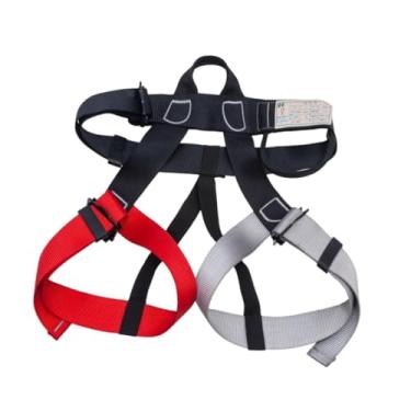 Imagem de UGPLM Arnês de escalada, equipamento de escalada, dispositivo de rapel, arnês prático de, suporte de cintura para aventuras ao ar livre, Preto Vermelho