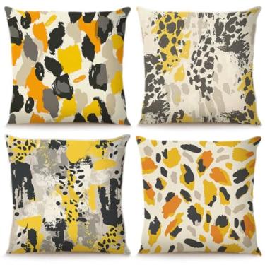 Imagem de kiddook Pacote com 4 capas de travesseiro de outono 45,7 x 45,7 cm, decoração de abóbora de Ação de Graças, fronhas de linho, colheita de outono, decoração de casa para sofá, cama, varanda (sem