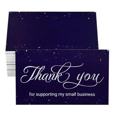 Imagem de RXBC2011 Thank you for support my small business cards script design packaging inserts client appreciation notes pack of 100 Blue