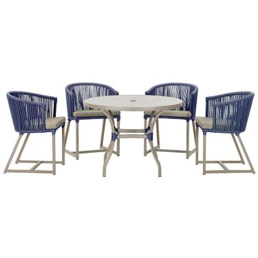 Imagem de Mesa Com 4 Cadeiras E Noronha Estofado 8 Trama autêntico Azul