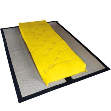 Imagem de Futon Solteiro Dobrável Sofa Cama Tecido Sarja Amarelo