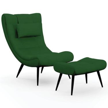 Imagem de Kit Poltrona E Puff Para Sala De Estar Com Almofada E Pés Palito Lord Veludo Luxo Verde - Ibiza