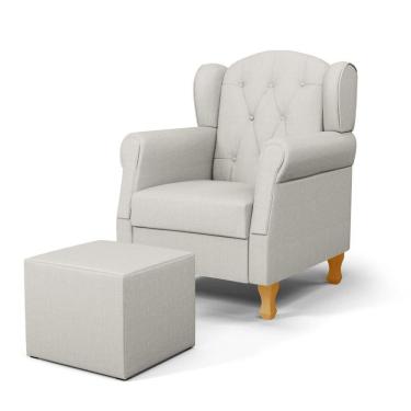 Imagem de Poltrona De Amamentação Pés Madeira E Puff Letícia Linho Off White - Phoenix