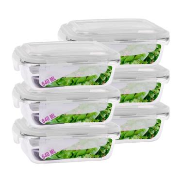 Imagem de Kit 6 Potes Vidro 640ml Hermetico Marmitas 4 Travas Resistente