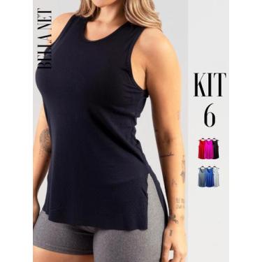 Imagem de Kit 6 Regatas Femininas Para Academia Longa Tapa Bumbum Cores Básicas 