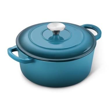 Imagem de E-far Forno holandês de ferro fundido esmaltado de 3 litros com tampa, panela pequena redonda antiaderente holandês para assar pão, ensopados, assar, cozinhar, resistente, seguro para indução e forno