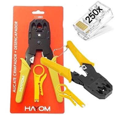 Imagem de Kit Alicate de Crimpar + 250 Conector RJ45 Cat5e Internet