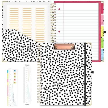 Imagem de EYROZILL Prancheta de caderno espiral com abas divisórias removíveis, caderno de 5 matérias, pautado para faculdade, 21,6 x 28 cm, diários forrados com capa dura com 12 bolsos de armazenamento