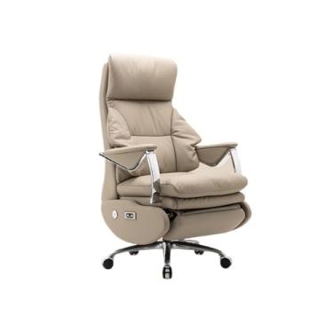 Imagem de Cadeira de escritório executiva elétrica de couro genuíno reclinável cadeira de computador ergonômica para assento longo confortável
