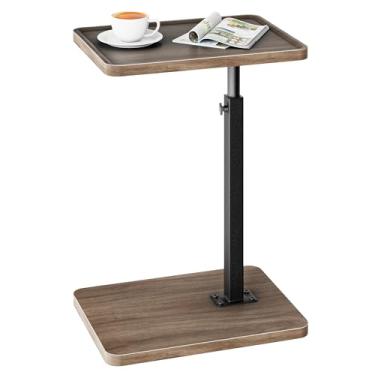 Imagem de LAKEMID Bandeja de TV, mesa de apoio de braço de sofá, bandeja de TV ajustável em altura, mesa de canto de lanche C, para sofá, cama, cadeira ou espaços pequenos, marrom rústico