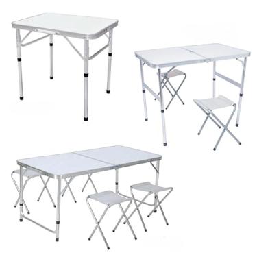 Imagem de Mesa Dobrável Portátil 3 Tamanhos Vira Maleta para Picnic Com Alça Opção com Bancos (Mesa Portátil,BRANCO)
