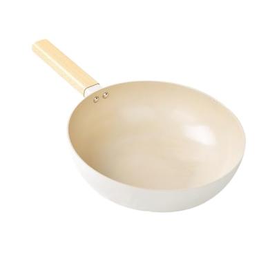 Imagem de Frigideira antiaderente frigideira de frigideira de alumínio espessada maçaneta de madeira cozinheira omelete pan design de fundo plano para fogões de fogões a gás 28cm